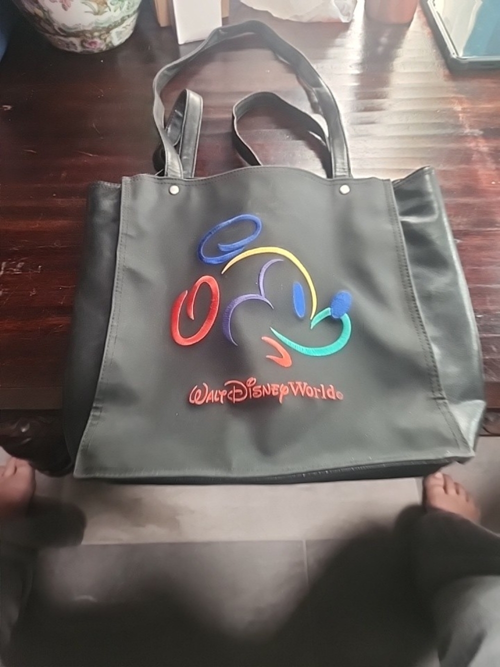 Disney Black Tote Bag with Colorful Mickey Design Vintage